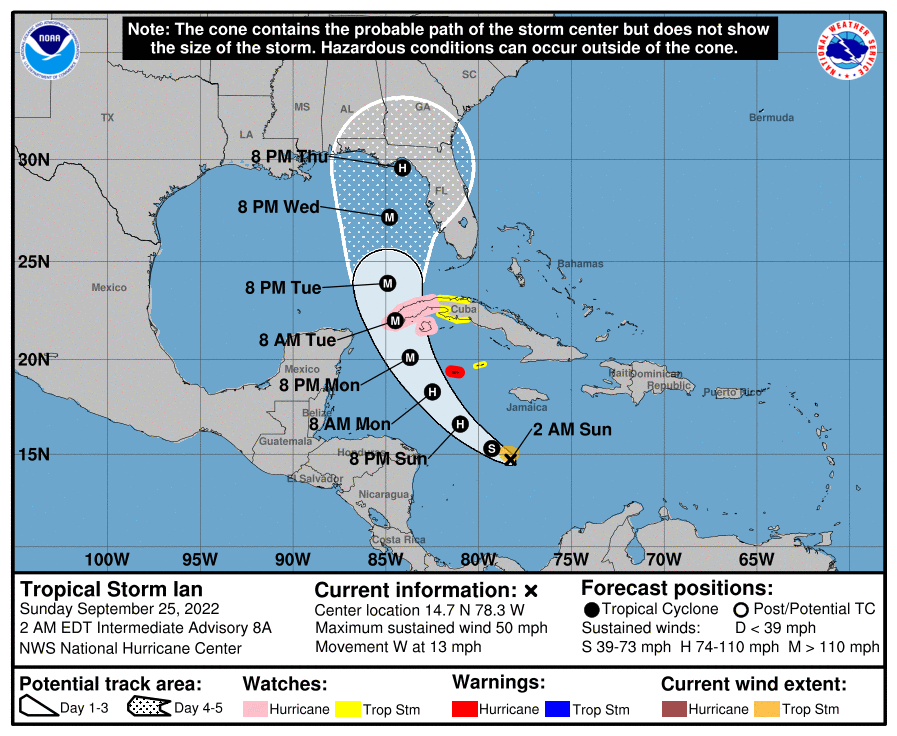 Tropical Storm Ian Churns in Caribbean As Models Shift West